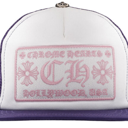 Chrome Hearts CH Hollywood Trucker Hat – White/Purple