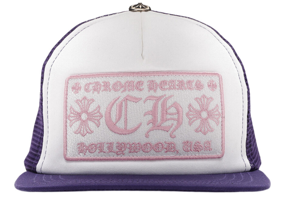 Chrome Hearts CH Hollywood Trucker Hat – White/Purple
